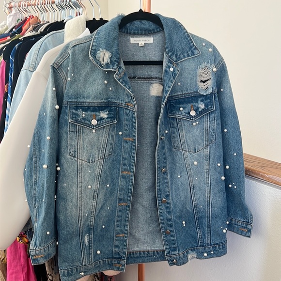 Jean Jacket with Pearls - Picture 1 of 3